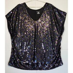 Lane Bryant Women's Black Sequin Sleeveless V-Neck Top, Size 26/28